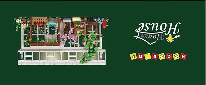 HOGOKIDS Flower House Building Set with LED Light - 1332 PCS Garden House Buiding Toy with Flowers Potted Plants Parrot Cat Animals Playset Greenhouse Model Xmas Gift for Adults Teens Girls Ages 8+
