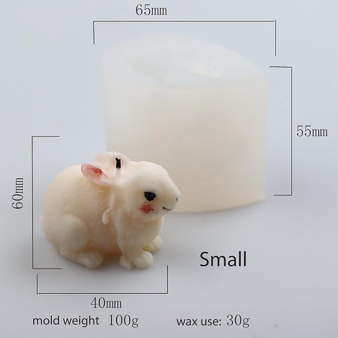 2 Pack Hairy Rabbit Silicone Mold for Candle, Resin, Soap - 3D Animal Decorative Mold for Candle Making