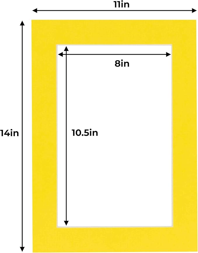 11x14 Mat for 8.5x11 Photo - Precut Yellow Picture Matboard for Frames Measuring 11 x 14 Inches - Bevel Cut Matte to Display Art Measuring 8.5 x 11 Inches - Acid Free Pack of 100 MATS