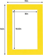 11x14 Mat for 8.5x11 Photo - Precut Yellow Picture Matboard for Frames 11 x 14 Inches - Bevel Cut Matte to Display Art 8.5 x 11 Inches - Acid Free Pack of 100 MATS with Backing Boards & Clear Bags