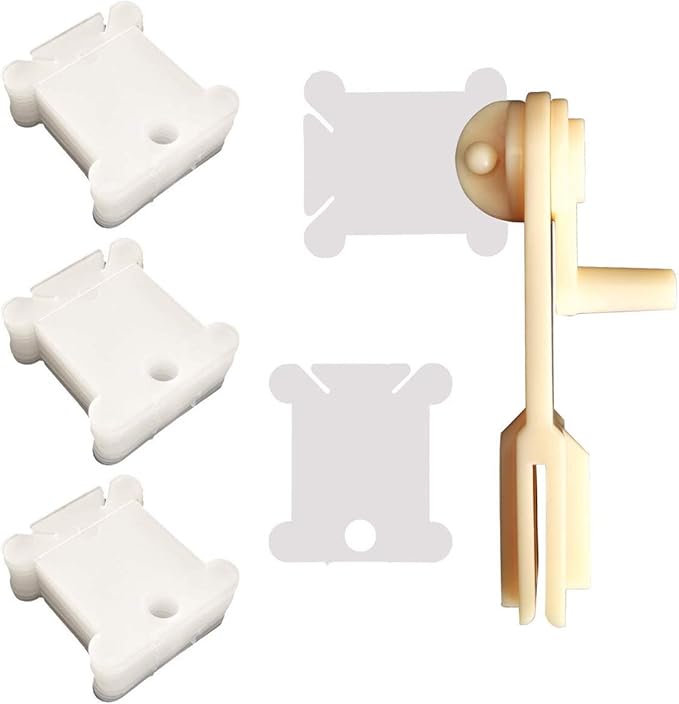 200 Pieces Plastic Floss Bobbins with Bobbin Winder for Cross Stitch Cotton Thread Craft DIY Sewing Storage, White
