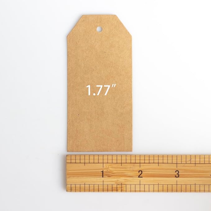 200PCS Kraft Paper Gift Tags with Natural Jute Twine,Blank Hang Tags for DIY Arts and Crafts Wedding Holiday Present, 3.7"x1.8", Brown