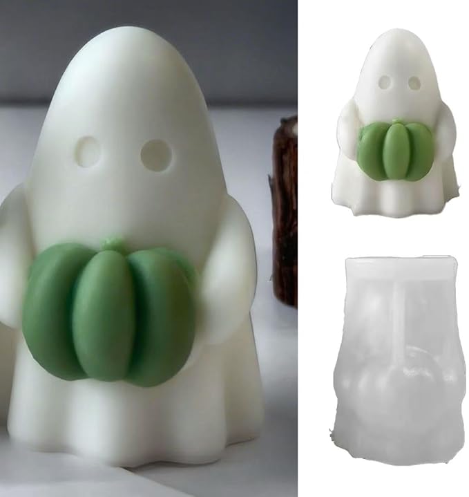 Ghost Holding Pumpkin Resin Mold, Halloween Candle Making Molds Fun Kit Cute Ghost and Pumpkin Epoxy Resin Molds Silicone DIY Craft
