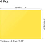 uxcell 4Pcs A4 Gel Light Lighting Filter Overlay Transparent Color Correction Plastic Vinyl PVC Sheets Photography Television Yellow,0.3mm