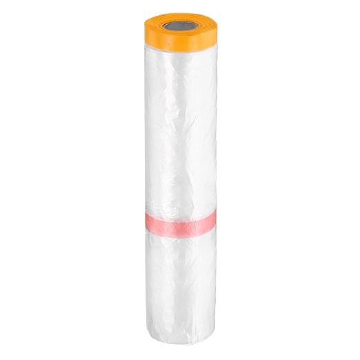 HARFINGTON Pre-Taped Masking Film 177.2" x65.6ft Double Adhesive Tape and Drape Painters Plastic Drop Cloth Film with Tape Plastic Sheeting for Automotive Painting Covering