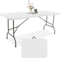 8 FT Folding Tables White Foldable Table, Fold-in-Half with Carrying Handle Portable Plastic Rectangular Table for Party, Dining, Wedding, Camping, Picnic, Indoor Outdoor Events