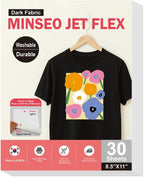MINSEO Jet Flex Premium Opaque Heat Transfer Paper for Dark Fabric (30 Sheets 8.5x11") Printable Iron-on Transfer Vinyl for Inkjet Printer (Made in Korea)