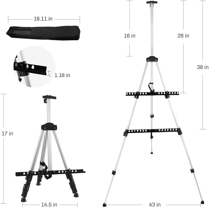 Art Easel Stand for Painting and Sign - RRFTOK Aluminum 66 Inch Metal Tripod Adjustable Portable Easels for Display - Canvas Stand for Table Top Floor Drawing for Artists Adult Holder or Teen