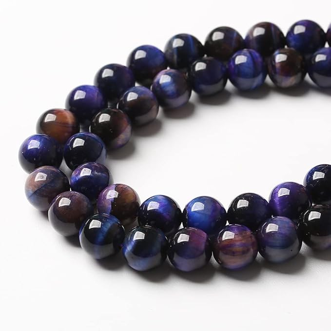32pcs 12mm Natural Starry Sky Purple Tiger Eye Stone Beads Gemstone Round Loose Beads for Jewelry Making DIY Bracelet,Necklace