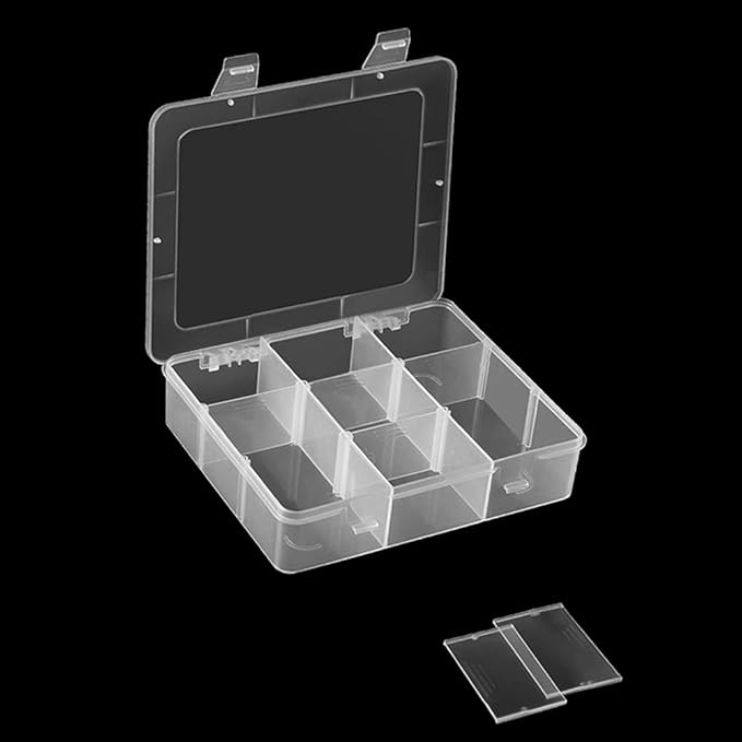 9 Grids 2 Pack Plastic Storage Compartment Organizer Container with Adjustable Dividers for Crafts, Earrings, Screws, Nail, Pins and More (2)