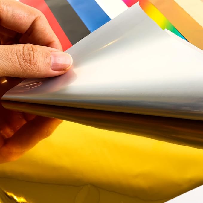 50 Sheets Toner Reactive Foil Sheet for Crafts Paper Heat Transfer Foil Paper for Scrapbooking Hot Stamping Cardstock DIY Crafts Arts Supplies Accessories 7.9 x 11.4inch-Laser Gold