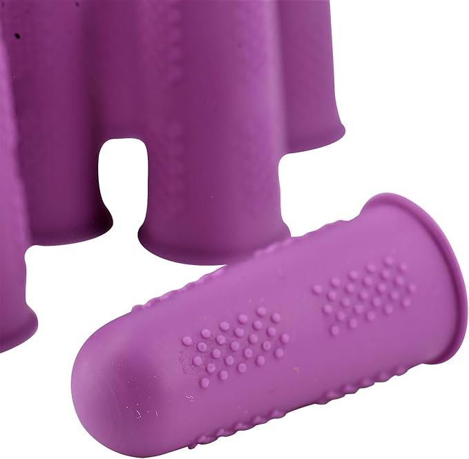 Finger Protectors [Flex Series - 12-Pack] Silicone Non-Stick Finger Covers | Purple | Small (6) / Medium (6) for Hot Glue | Sewing | Adhesives | Scrapbooking
