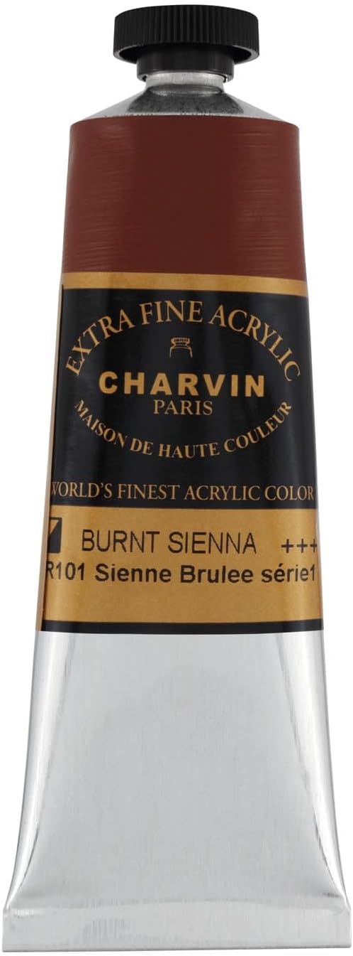 Charvin Extra Fine Professional Acrylic Paint - Burnt Sienna, 60ml Tube, Triple-Milled, Lightfast Pigments, Open Stock Artist Acrylic Paints in Nature-Inspired Hues