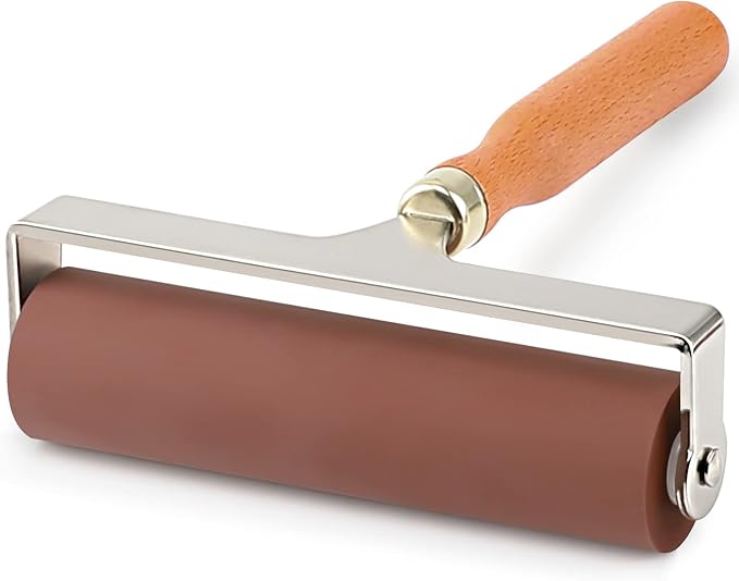 Soft Rubber Roller, Brayer Ideal for Anti Skid Tape Construction Tools, Print, Ink and Stamping Tools(6-Inch, Brown)