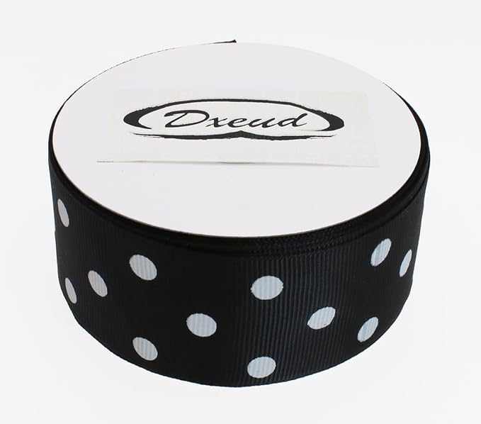 Polka Dot Grosgrain Ribbon 25 Yard Each Roll 100% Polyester (1/1-2", Black)