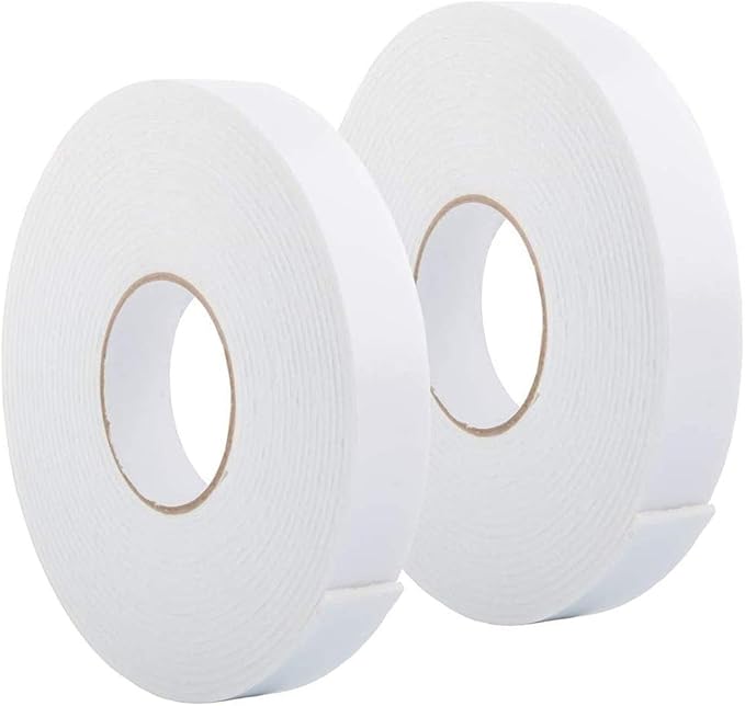 Double Sided Foam Tape 1.18In x 33FT 2 Pack, Mounting Tape Heavy Duty, Strong Adhesive Weatherproof Seal Strips for DIY Craft Picture Poster, Car & Gap Filling Mountings, Home Office Decor (White)