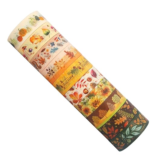 YUBBAEX 10 Rolls Four Seasons Washi Tape Set Yellow Leaves & Flowers Masking Decorative Tapes (Autumn)