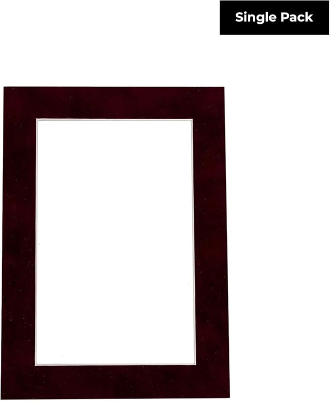 8x10 Mat Bevel Cut for 6x8 Photos - Acid Free Dark Red Suede Precut Matboard - For Pictures, Photos, Framing - 4-ply Thickness