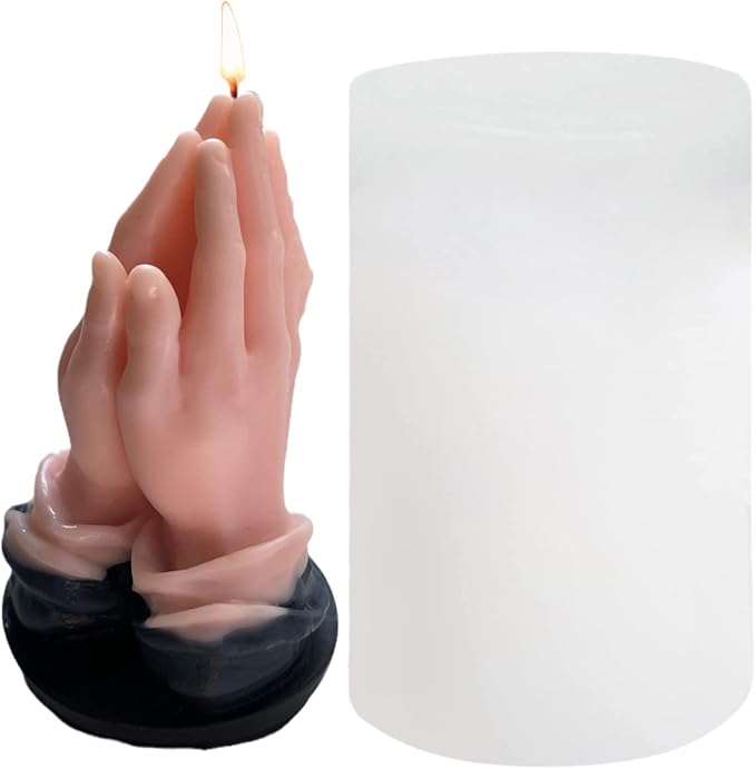 3D Hands Folded for Prayer Candle Silicone Mold Scented DIY Reisn Mold Gypsum Mould for Praying Blessing Candle Making Resin Soap Gifts Wax Aromatherapy Craft Supplies Home Halloween Decor