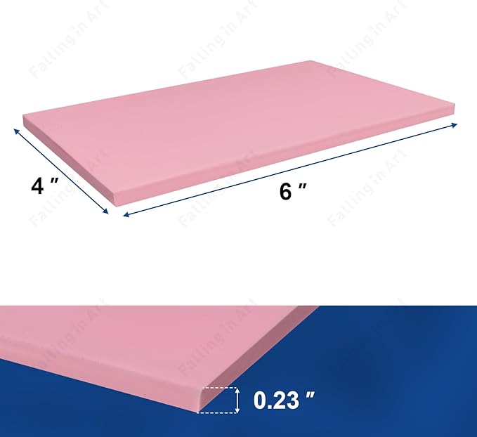 Falling in Art 4 x 6" Pink Rubber Carving Blocks, 6 Pack Soft Linoleum Blocks for Printmaking, Stamp Making, and DIY Crafting, 4/17" Thick