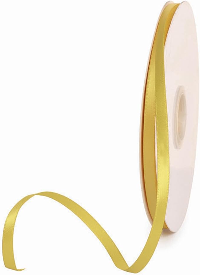1/4" x 100 Yards Old Gold Polyester Satin Ribbon Single Faced Bulk Fabric Ribbons for Gift Wrapping, Crafting and DIY Projects, Hair Accessories, Tiny Bows