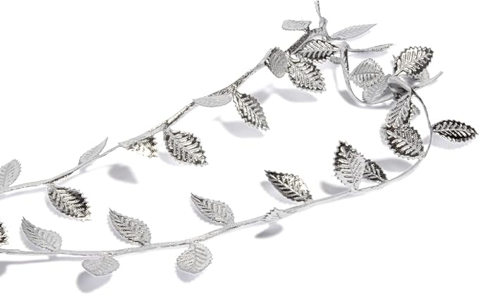 BASOKAN Silver Leaves Leaf Ribbon Trim Rope - 20 Yards - for Garland DIY Crafts and Party Wedding Home Decorations