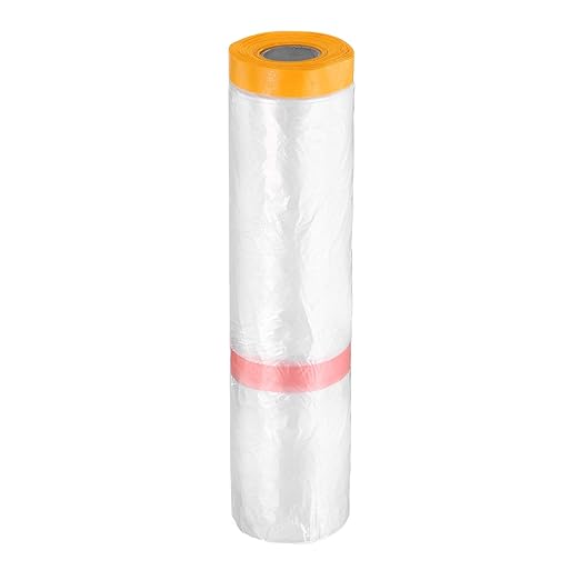 HARFINGTON Pre-Taped Masking Film 157.5" x65.6ft Double Adhesive Tape and Drape Painters Plastic Drop Cloth Film with Tape Plastic Sheeting for Automotive Painting Covering