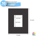 MBC MAT BOARD CENTER, 10 Pack 11x14 for 5x7 Black Picture Mats Frame Mattes, Bevel Cut, Acid Free, 4-ply Thickness