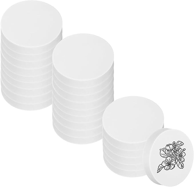 PATIKIL 24Pcs 2" Rubber Carving Blocks, Soft Linoleum Art Carving Block Round Crafts Stamp Making for Printmaking Stamps Carving Supplies, White