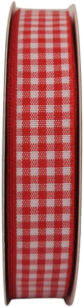 Red and White 100% Polyester Gingham Ribbon 25 Yards Each Roll (5/8", red)