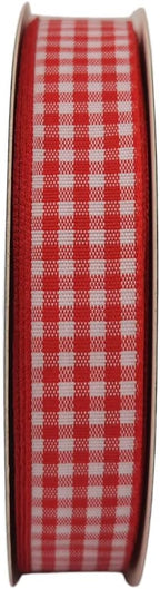Red and White 100% Polyester Gingham Ribbon 25 Yards Each Roll (5/8", red)