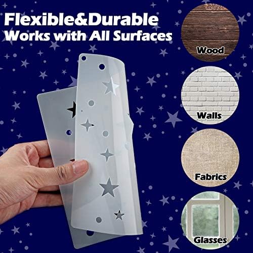 6-Piece Star Stencil Kit - Reusable Twinkle Star Templates in Assorted Sizes with Metal Open Ring for Painting on Tile, Wall, Paper, Fabric