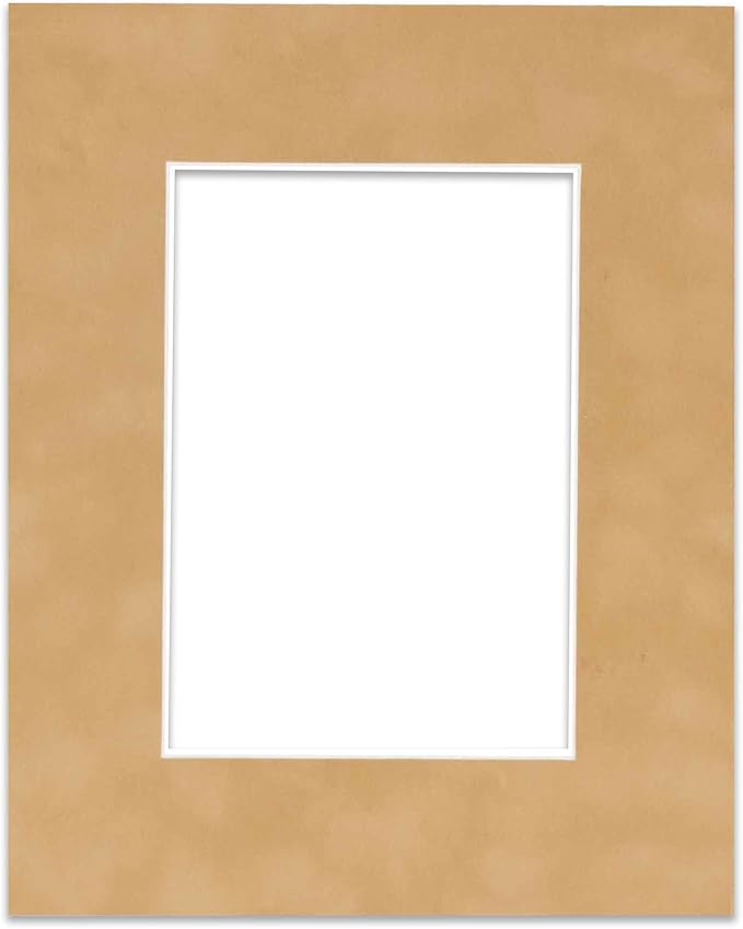 8x10 Mat Bevel Cut for 6x8 Photos - Acid Free Beige Suede Precut Matboard with Backing Board and Crystal Clear, Self Seal Photo Mat Bag - for Pictures, Photos, Framing - 4-ply Thickness