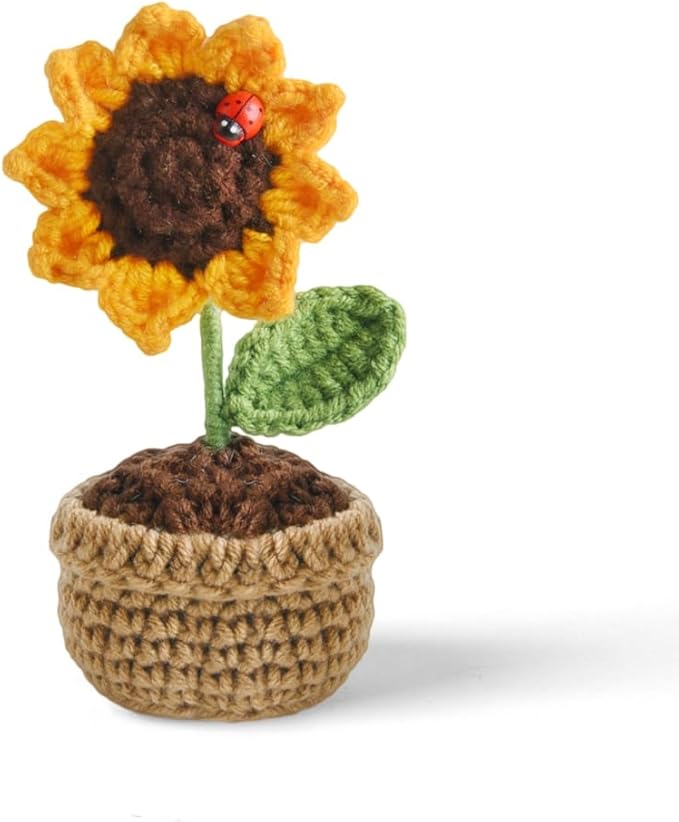Sunflower Pin Cushion, Handmade Knitted Pincushions, Cute Pin Cushions Needle Holders for Sewing Quilting Accessory, DIY Crafts or Patchwork Decor.Flowerpot Design Sunflower