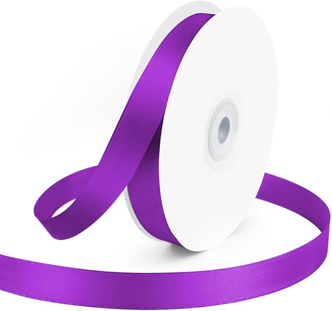 KMER LIFE 5/8" Wide x 50 Yards Purple Single Faced Polyester Satin Ribbon for Wedding Decor, Wreath, Crafts, Gift Wrapping & Other Projects