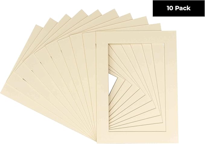 5x7 Mat for 8.5x11 Frame - Precut Mat Board Acid-Free Textured Cream 5x7 Photo Matte For a 8.5x11 Picture Frame, Premium Matboard for Family Photos, Show Kits, Art, Picture Framing, Pack of 10 Mats