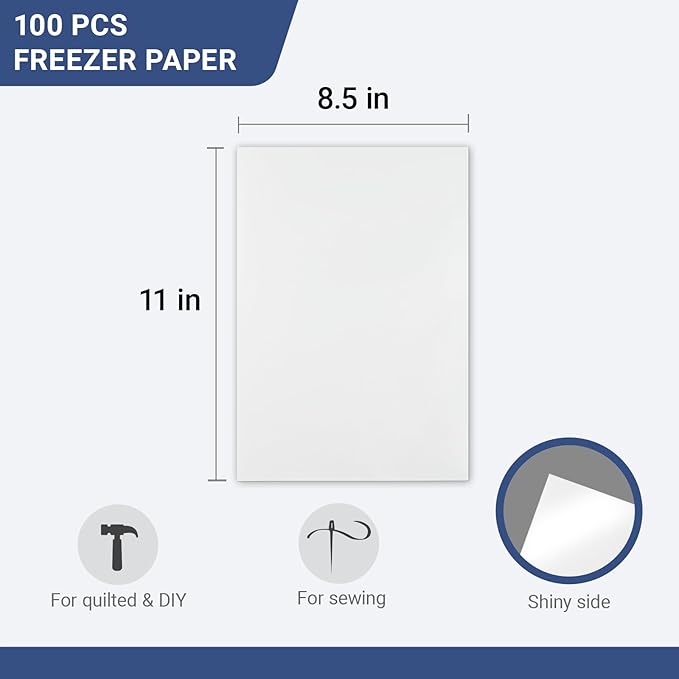 100 Pcs Freezer Paper for Quilting 8.5 x 11 Inch Quilter Freezer Paper Sheets for DIY Projects Handmade Tailor Applique & Sewing Projects