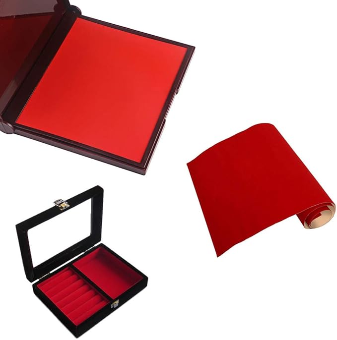 2PCS Self Adhesive Sheets, DIY Peel & Stick Felt for Drawer & Jewelry Box Liner, Solid Color Felt Wallpaper (14.6" x 39.4", Red)