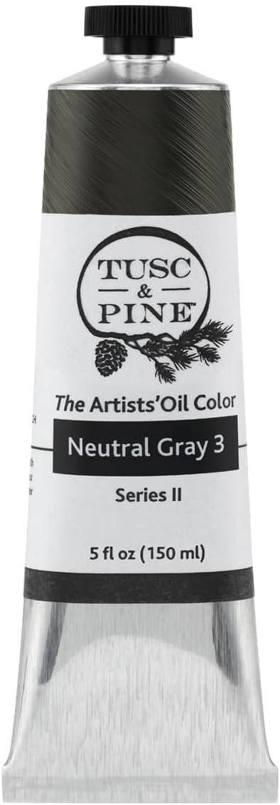 Tusc & Pine Artist Oil Paint - Neutral Gray 3, 150 ml, Non-Yellowing, Rich & Creamy Consistency, Maximum Pigment Load, Small Batch Milled Oil Paints Made in the USA for Professional Artists