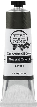 Tusc & Pine Artist Oil Paint - Neutral Gray 3, 150 ml, Non-Yellowing, Rich & Creamy Consistency, Maximum Pigment Load, Small Batch Milled Oil Paints Made in the USA for Professional Artists