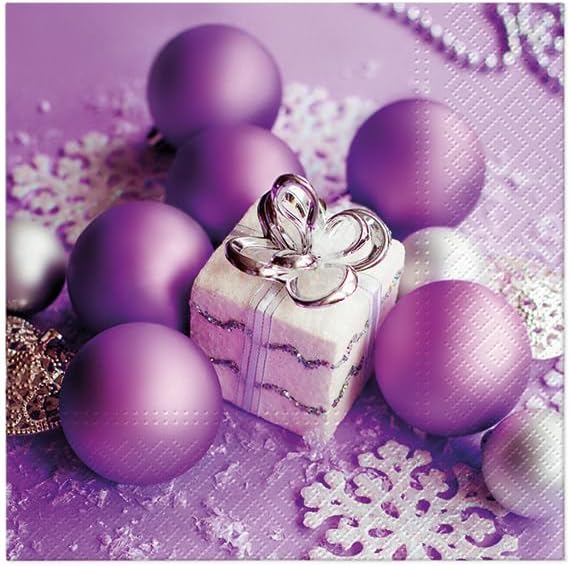 20-ct 13x13 Christmas Paper Decoupage Napkins, 3-Ply Servilletas Tissue Napkin for Dinner and Parties, Disposable Napkins (Lilac Xmas)