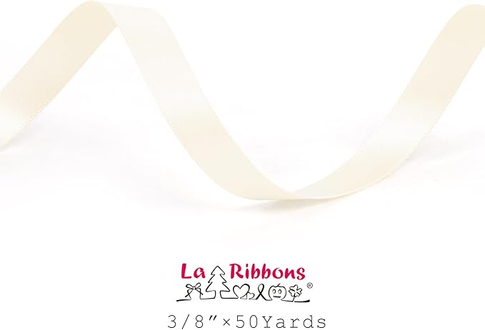 LaRibbons 3/8 Inch 50 Yard Double Faced Satin Ribbon,Ivory Small Satin Craft Fabric Ribbon for Gift Wrapping Floral Bouquets Wedding Party Decoration