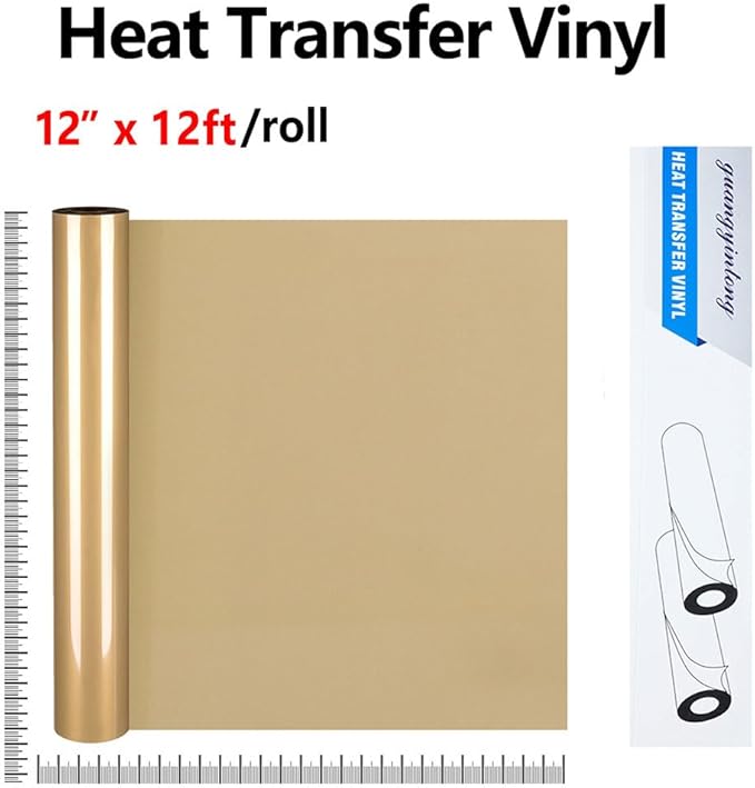 guangyintong Heat Transfer Vinyl Soil Golden HTV Rolls, 12" x 12ft Soil Golden Iron on Vinyl for T-Shirts, Matte Surface HTV Vinyl for All Cutter Machine Easy to Cut & Weed for Heat Vinyl DIY Design
