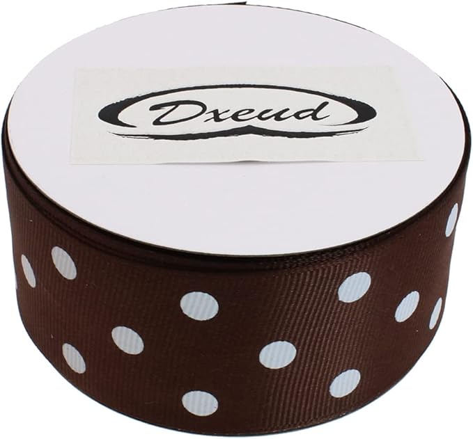 Polka Dot Grosgrain Ribbon 25 Yard Each Roll 100% Polyester (1/1-2", Coffee)