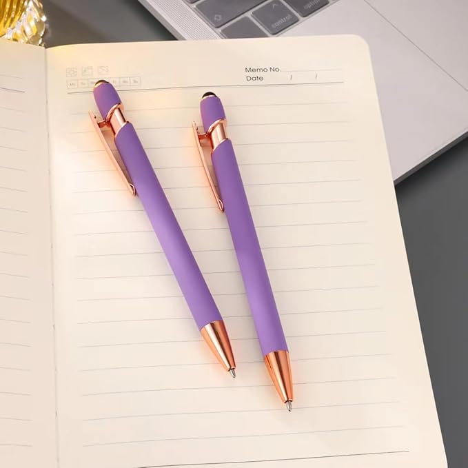 12 PCS 2 in 1 Stylus Ballpoint Pen with Stylus Tip, 1.0 mm Black Ink Metal Pen Stylus Pen for Touch Screens (Light Purple)
