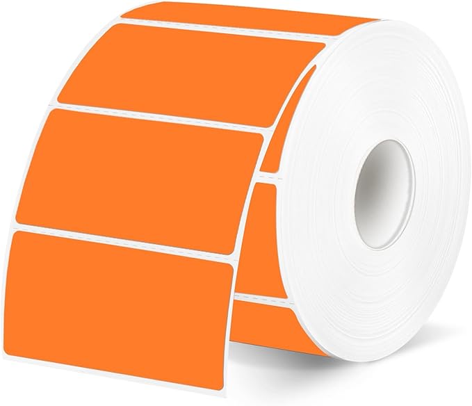 2x1 Inch Thermal Labels, Orange Thermal Printer Stickers, Waterproof Self-Adhesive Shipping Label Printer Sticker for Barcode, Name, Address, 300 Labels/Roll