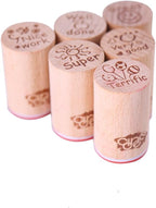 DECORA 6pcs Round Wood Rubber Stamp for School Teachers English Toy Stamp Au116s1p1us1