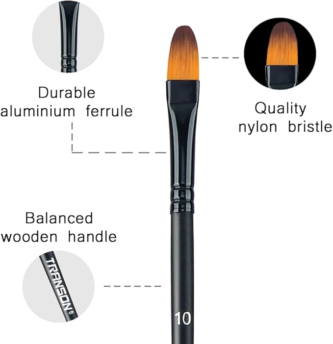 Transon 14pcs Artist Paint Brushes for Acrylic, Watercolor, Gouache, Oil and Hobby Painting Black Color