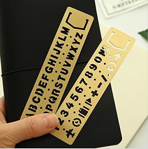 Fascola Brass Alphabet & Number Template Set of 2, Multifunctional Drawing Stencil Bookmark Lettering Stencil Set Guide with Symbols
