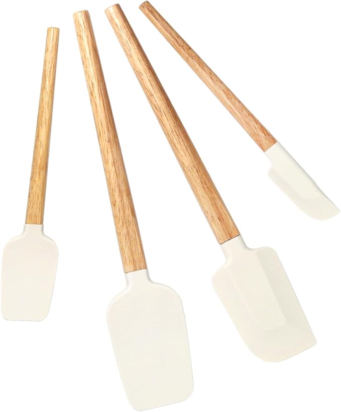 Silicone Spatula Set, Food Grade Rubber Spatula-4 Piece Nonstick Rubber Spatulas, Spoonula, Jar Scraper for Cooking, Baking, Mixing, Frosting - Heat Resistant Up to 600°F (Spatulas-Off White)